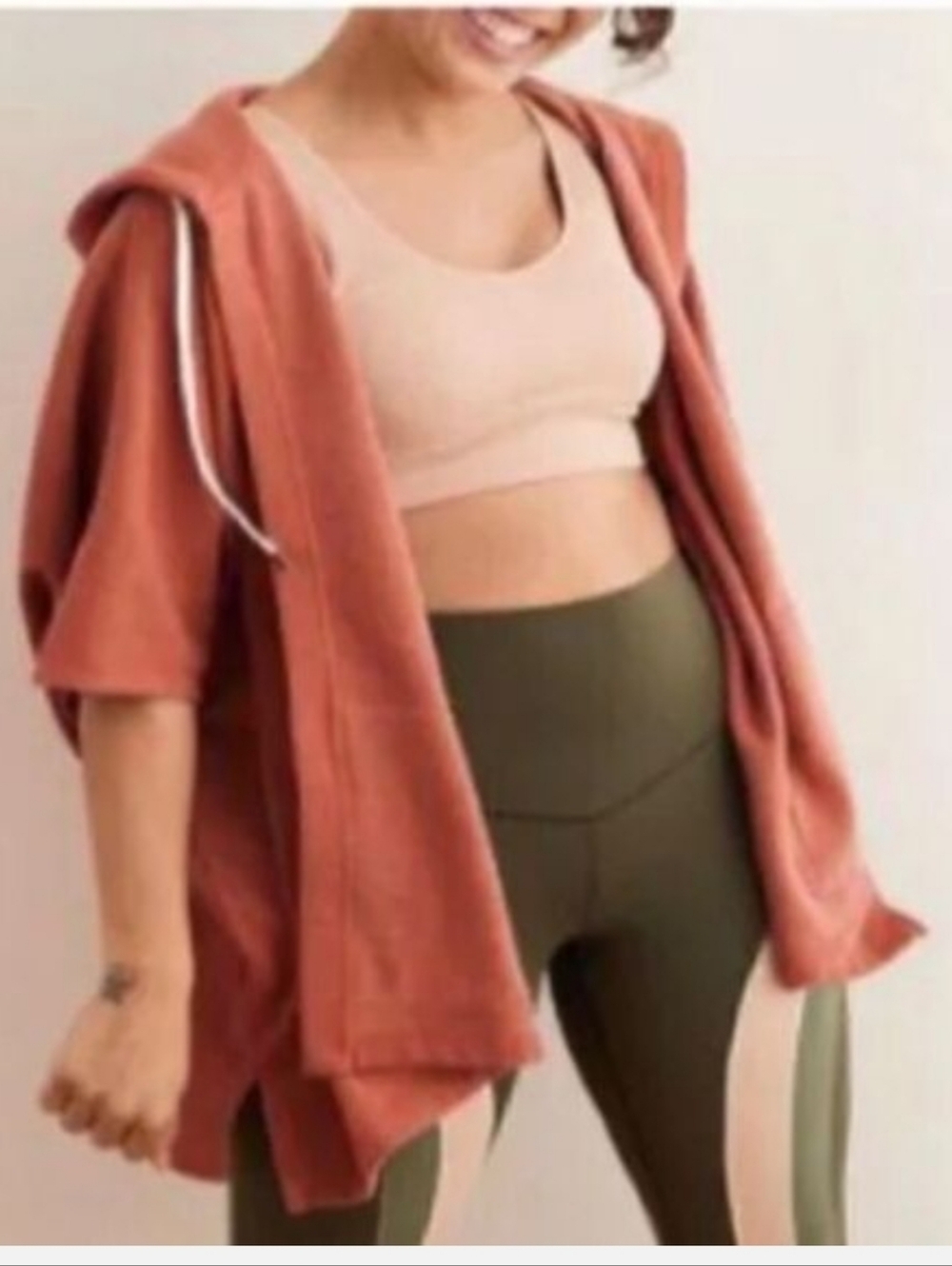aerie ♡ hooded sweater poncho cardigan rusty sienna medium large fall cabin